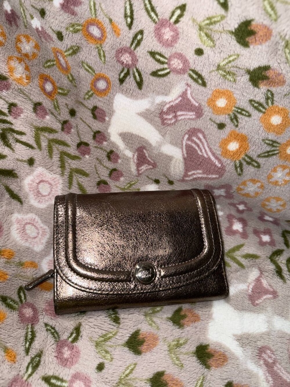Coach metallic gold leather trifold wallet